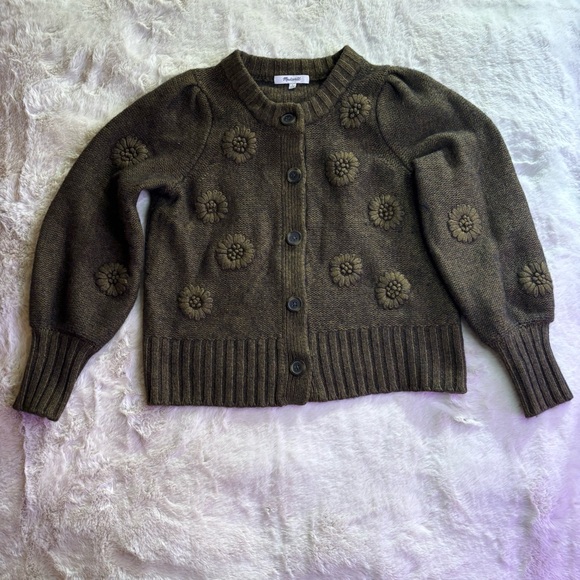 Madewell Embroidered Edencroft Olive Wool Blend Women's Cardigan, Size S - Picture 2 of 8